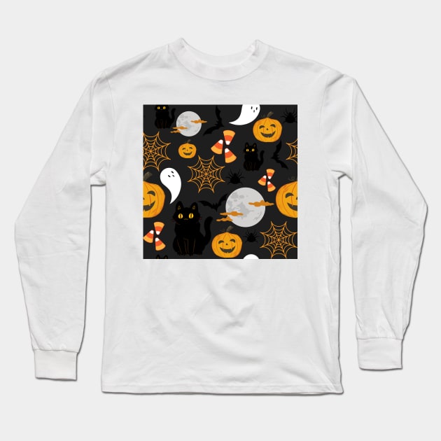 Halloween Pattern Black Long Sleeve T-Shirt by Keniixx